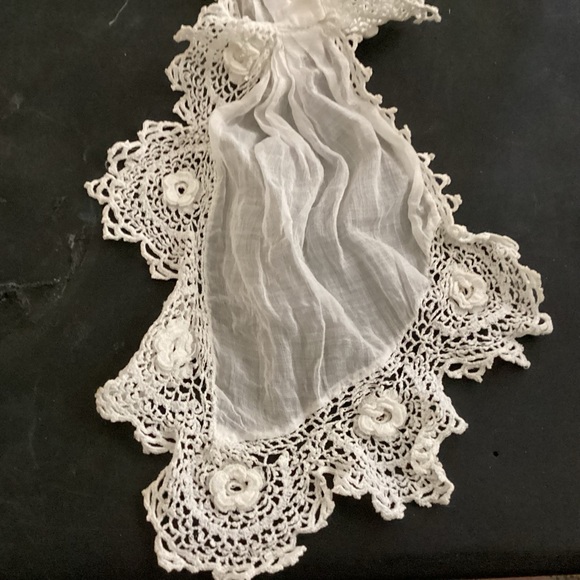 Vintage Irish Lace Foulard Scarf Collar Ruffle Fine Cotton - Picture 6 of 7